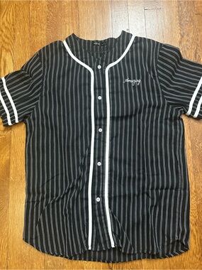 Men's Black Pinstripe Button-Front Sleep Top